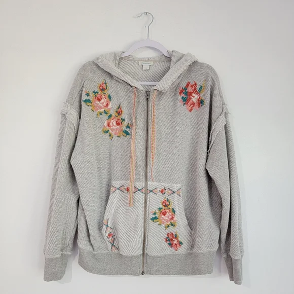 Sundance Annabeth Zip Hoodie Floral Embroidered Gray Women's Size Small - Picture 3 of 10